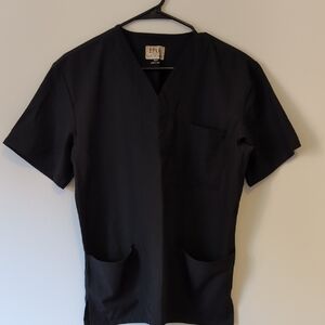 Men's Black V-Neck Medical Scrub Top with Pockets